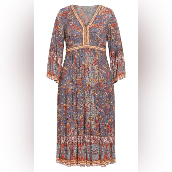 Aveology Floral Earth Angel Maxi Dress 22/24 Flare Sleeve Boho Southwestern - Picture 4 of 13